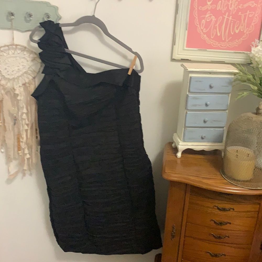 Wishes Wishes Wishes Black One Shoulder Mini Dress Ruched Cocktail Plus Size 20